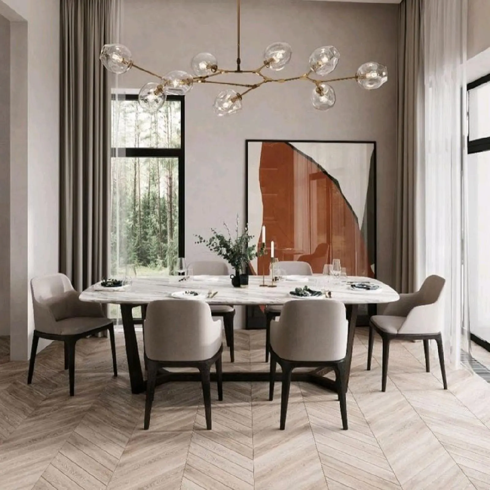 Set meja makan modern terbaru top marmer kursi makan jok elegan Indonesia Furniture
