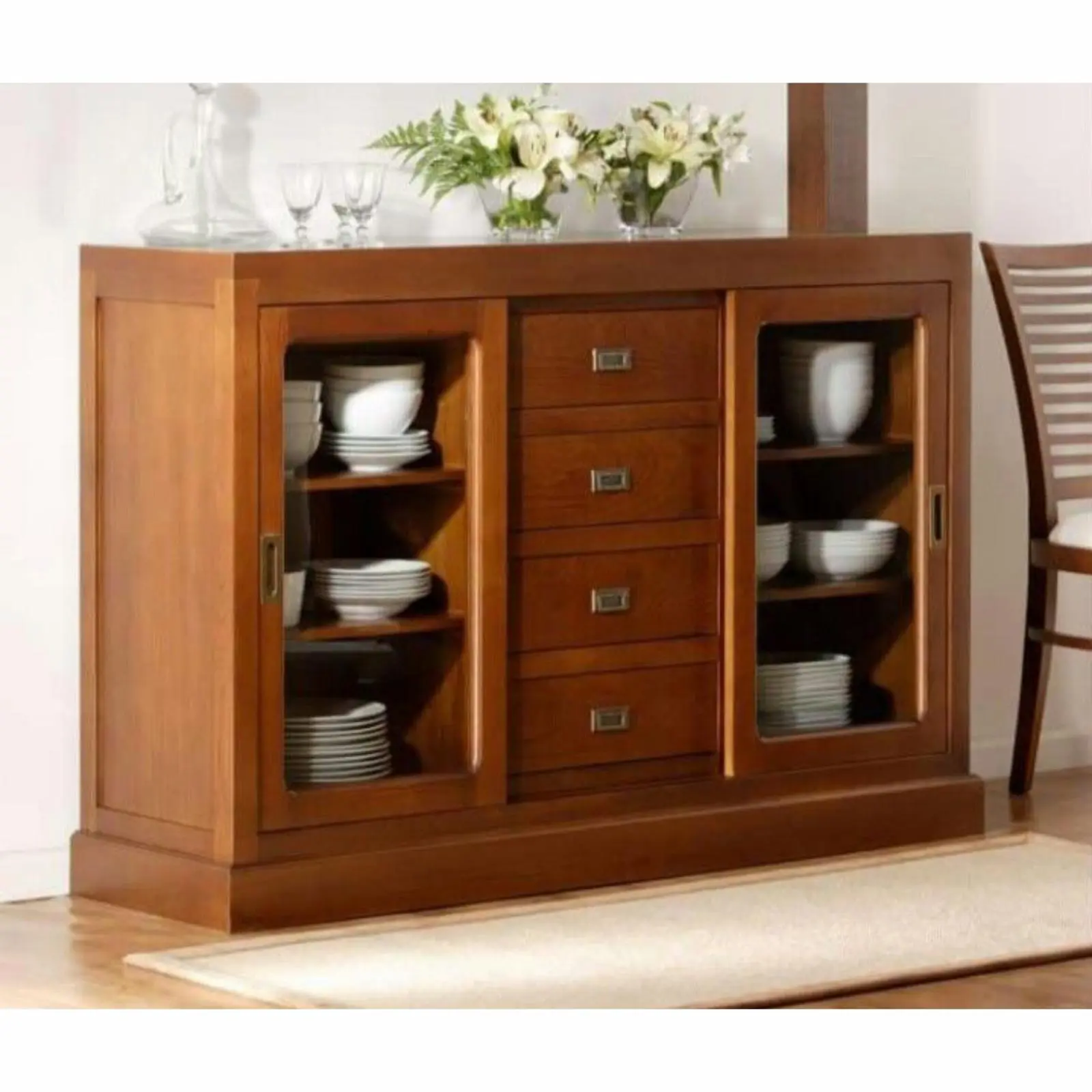 Rak piring modern kayu jati pintu sleding bufet piring terbaru Indonesia Furniture
