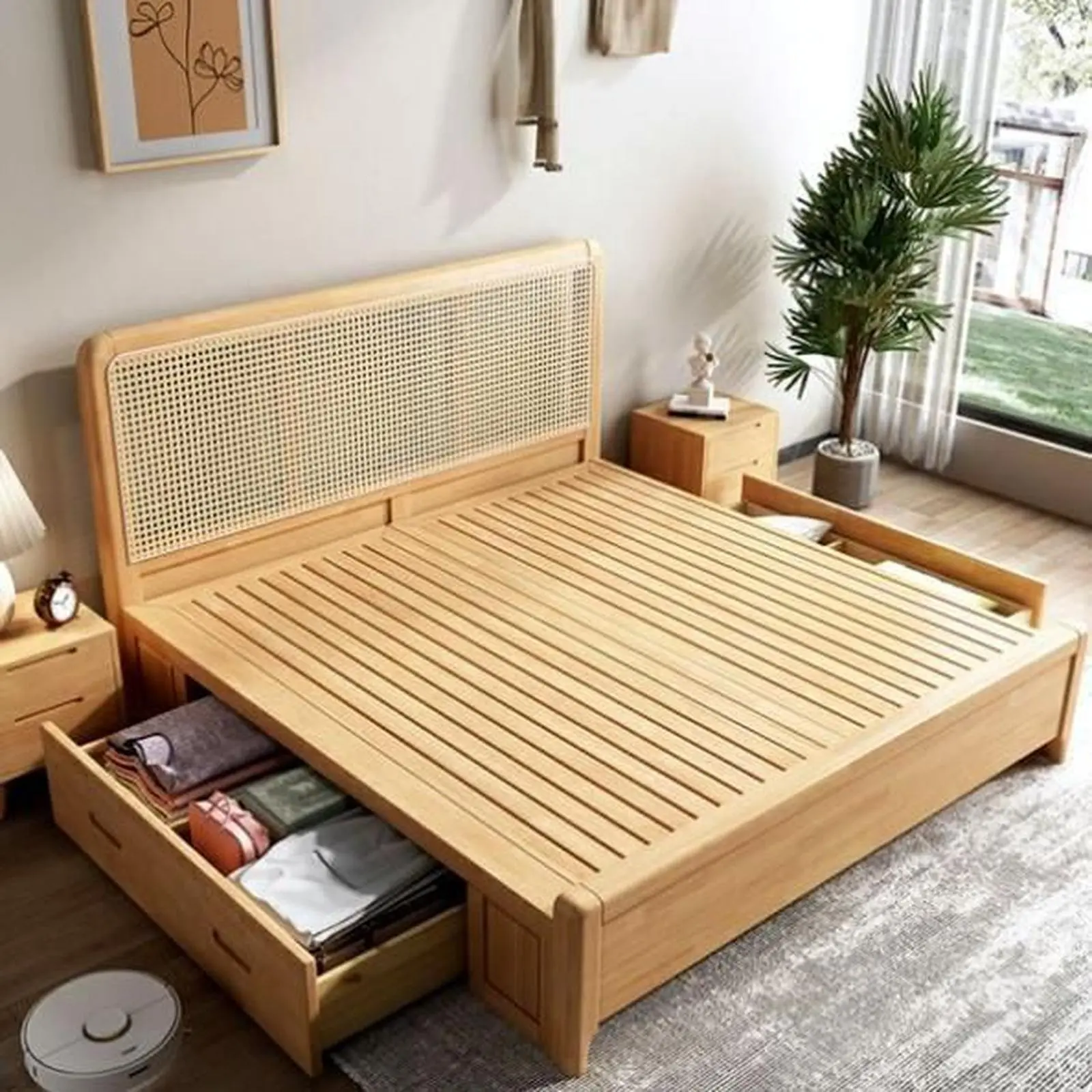 Tempat tidur minimalis laci kombinasi rotan alami dipan kayu jati Indonesia Furniture 2 Tempat tidur minimalis laci kombinasi rotan alami dipan kayu jati Indonesia Furniture