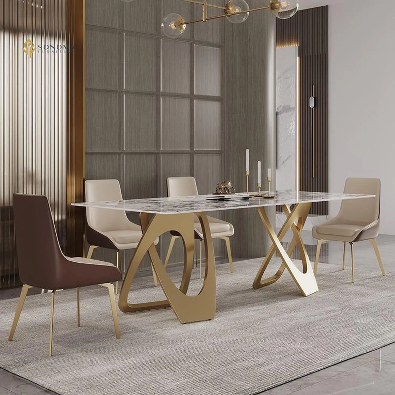 meja makan / dinning table stainless gold hairline modern luxury Indonesia Furniture
