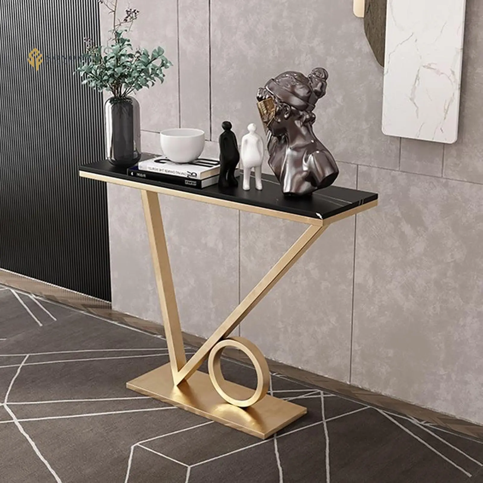 meja konsole / console table besi gold modern top marble Indonesia Furniture