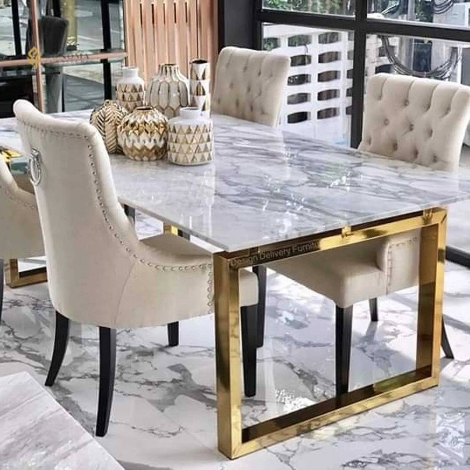 meja makan / dinning table stainless gold top marble populer Indonesia Furniture 4 meja makan / dinning table stainless gold top marble populer Indonesia Furniture