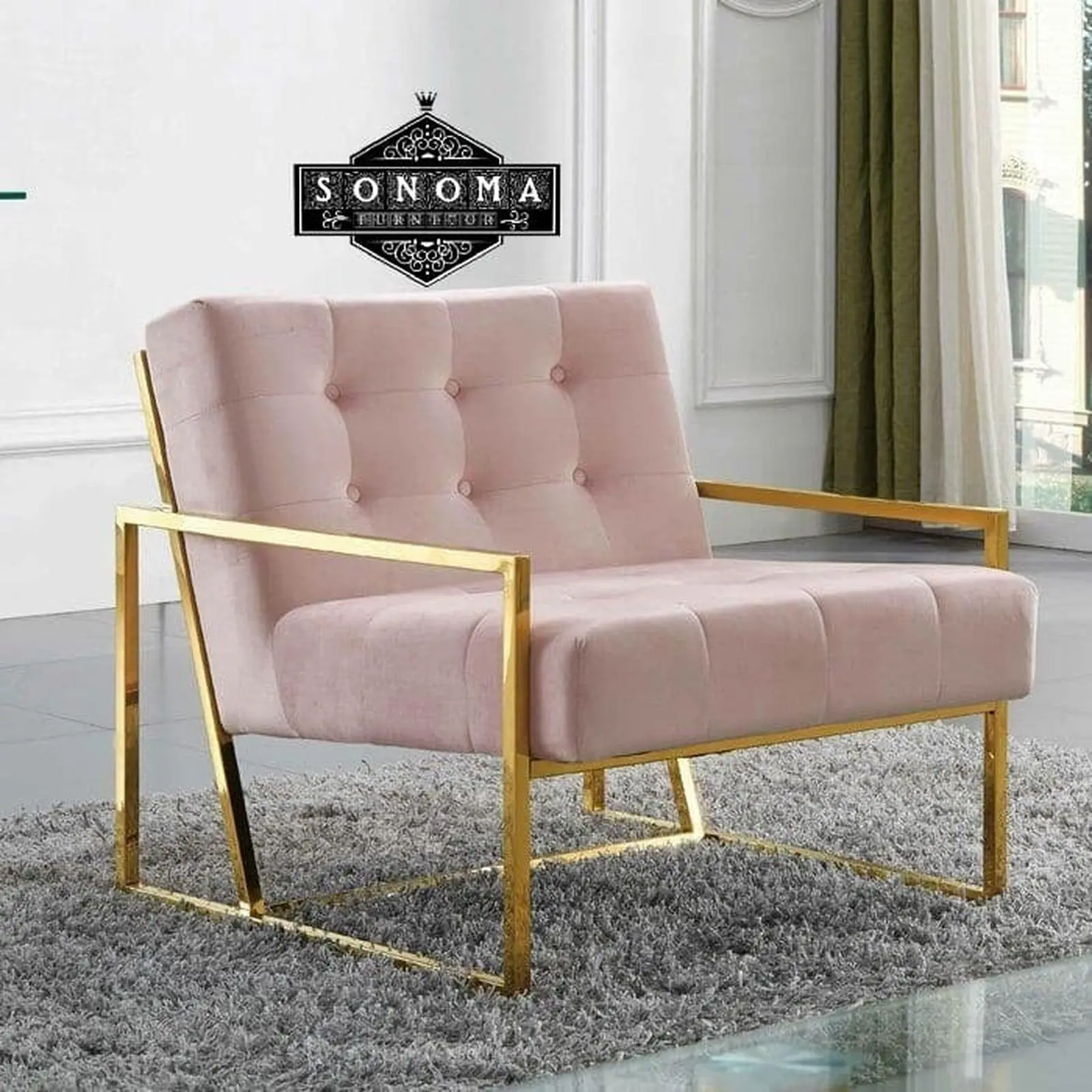 sofa single stainless gold glosy ( kursi stainless, nakas stainless ) Indonesia Furniture