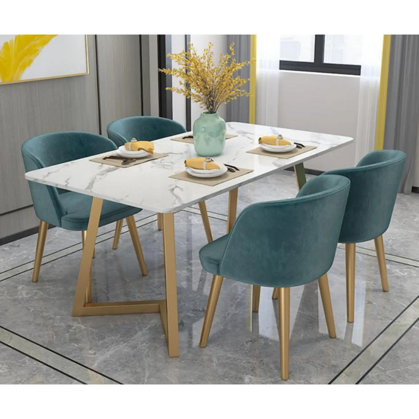 Set meja makan besi top marmer kursi makan modern terbaru Indonesia Furniture