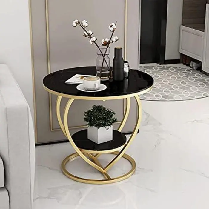 Meja samping bundar besi finishing meja bunga top marmer Indonesia Furniture