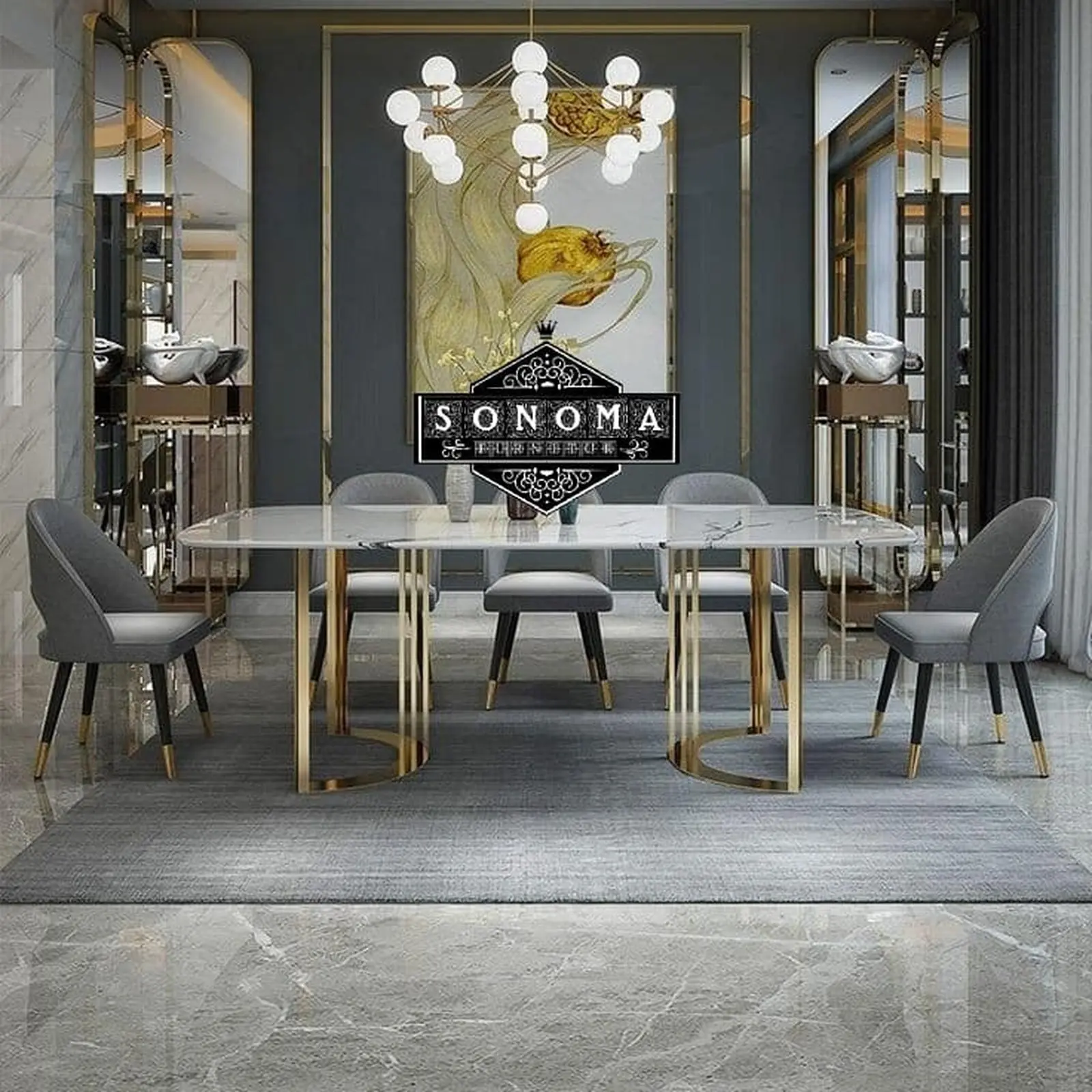 meja makan stainless gold glosy marmer carara ( sofa murah, kursi) Indonesia Furniture
