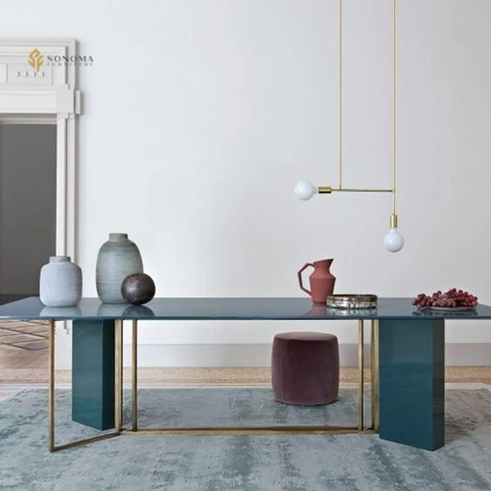 meja makan / dinning table stainlees gold mix marble green india Indonesia Furniture