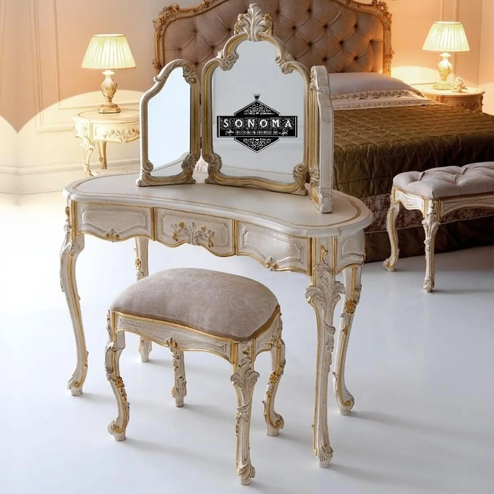 meja rias ukir duco antik ( meja ukir, kursi teras, sofa ukir, nakas) Indonesia Furniture