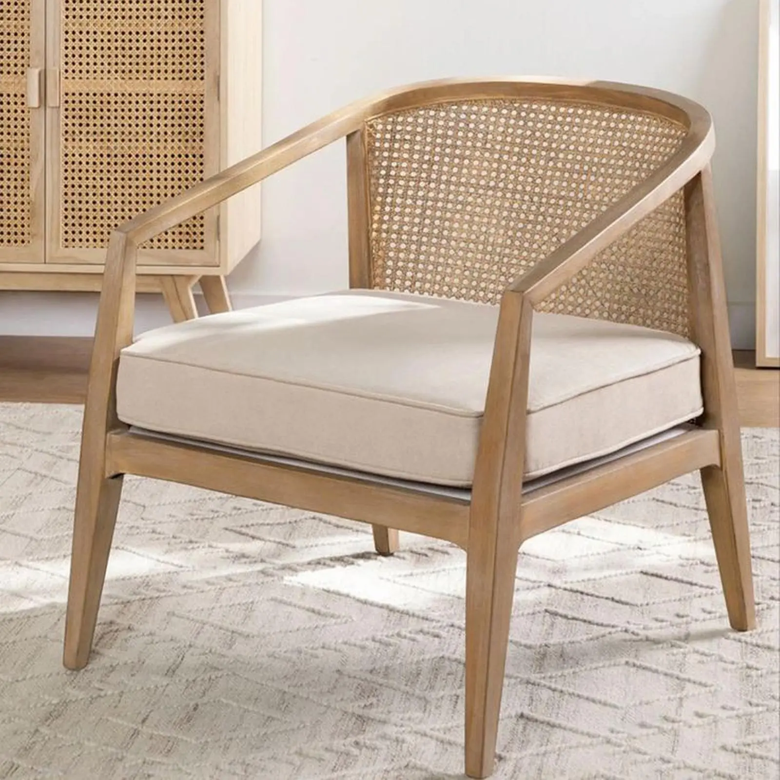 Kursi santai sandaran rotan arm chair modern kayu jati Indonesia Furniture