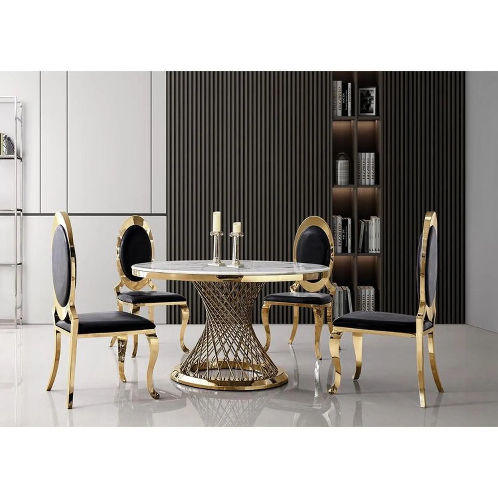 meja makan / dinning table round stainless luxury top marble original Indonesia Furniture