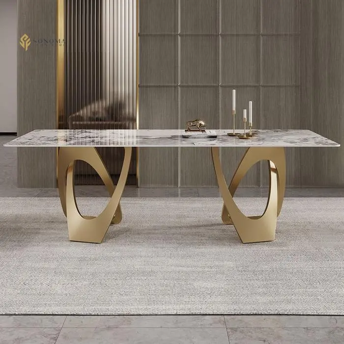 meja makan / dinning table stainless gold hairline modern luxury Indonesia Furniture