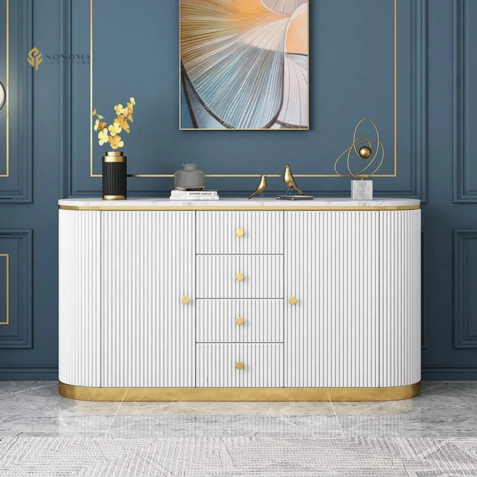 console table / credenza stainless salur top marble premium Indonesia Furniture