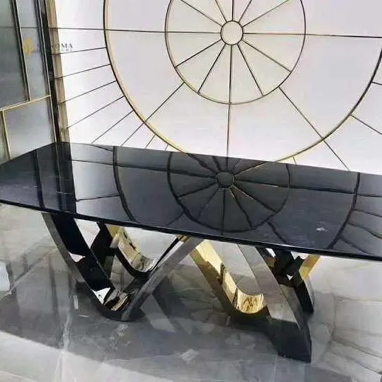 meja makan/dinning table stainless mix top marble luxury Indonesia Furniture
