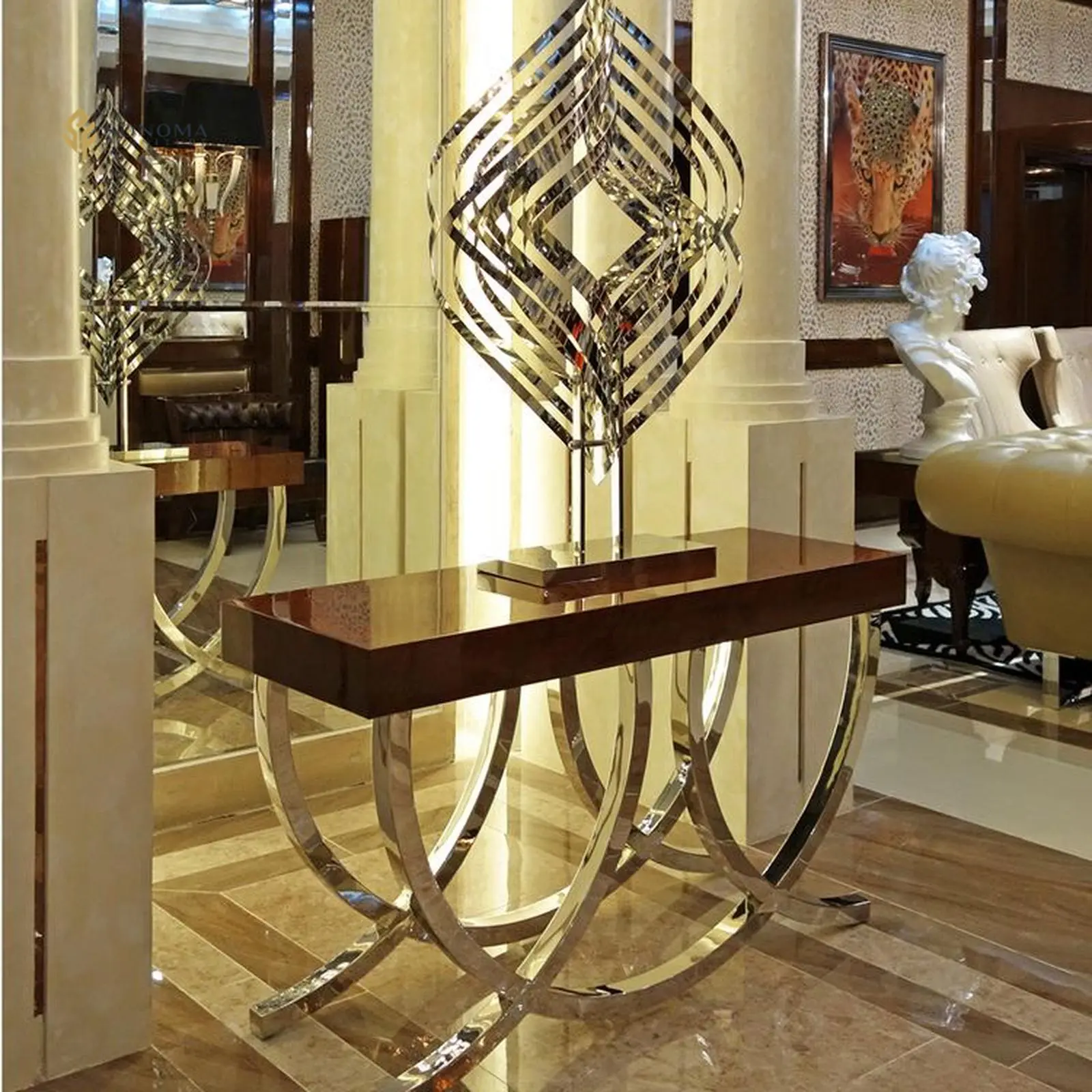 meja konsul / console table stainless glosy top take wood premium Indonesia Furniture