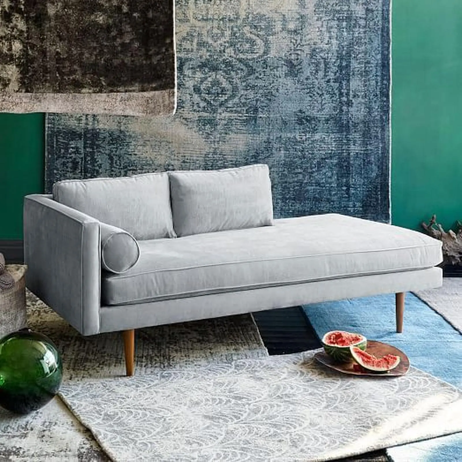 Sofa santai terbaru kain bludru bangku sofa kayu jati Indonesia Furniture