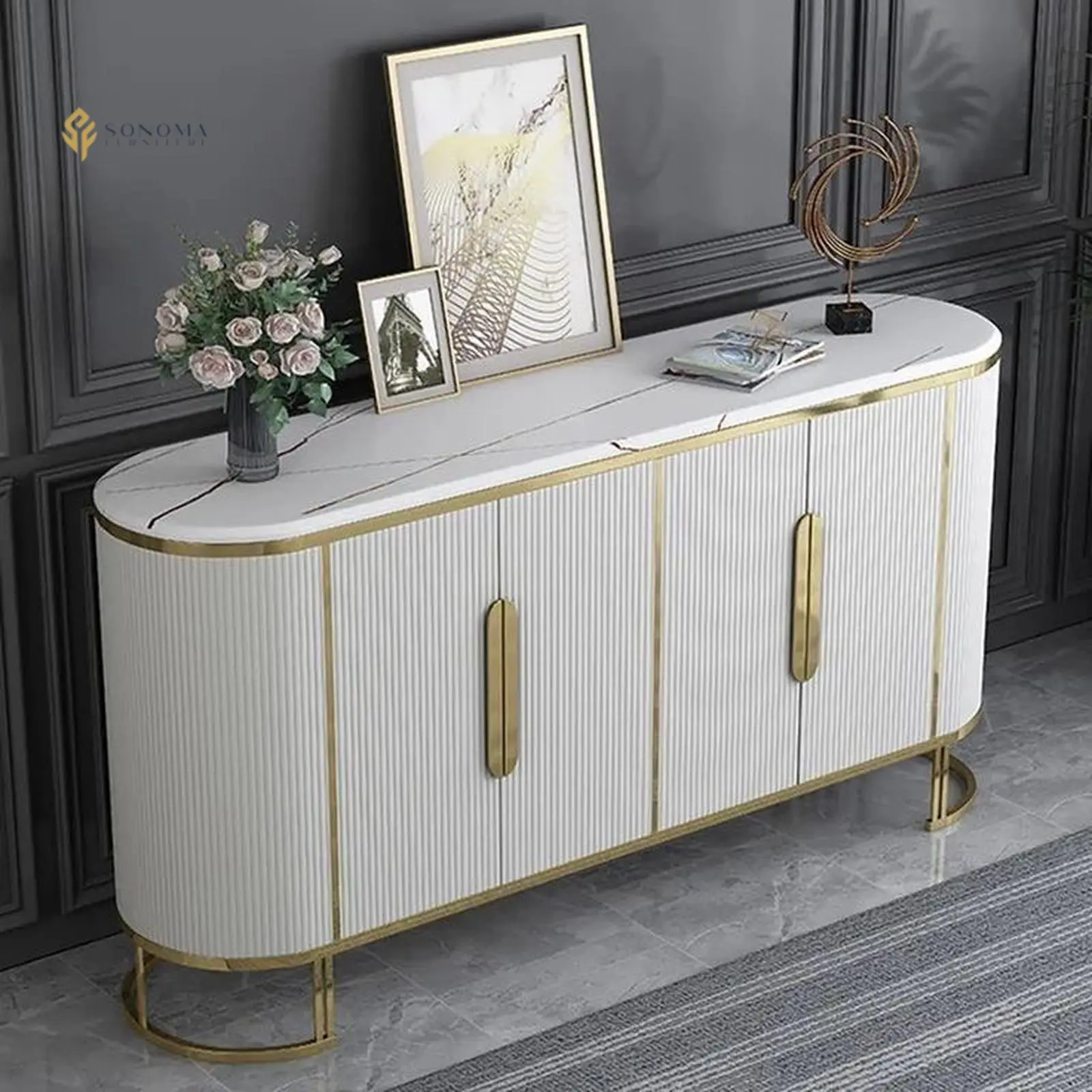 console table / credenza modern stainess top marble luxury Indonesia Furniture