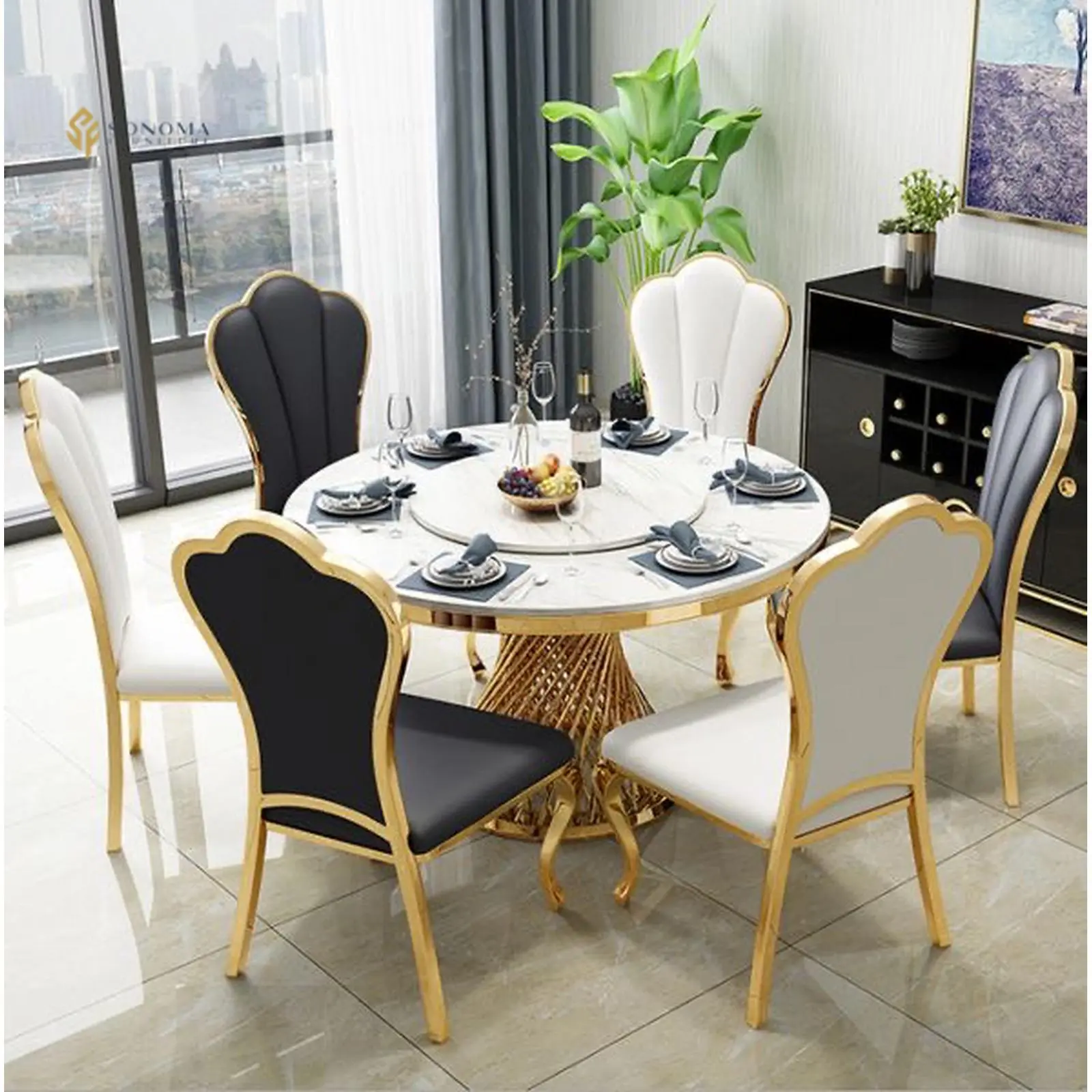 meja makan / dinning table round stainless luxury top marble premium Indonesia Furniture 4 meja makan / dinning table round stainless luxury top marble premium Indonesia Furniture
