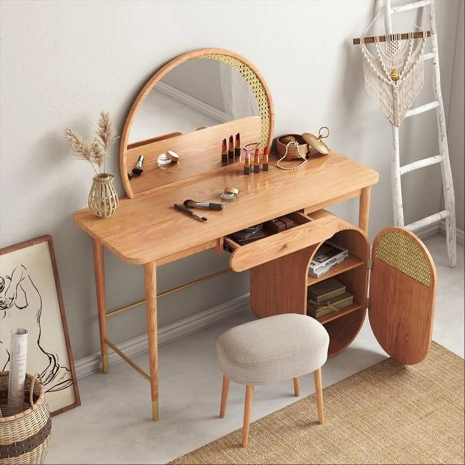 Meja rias terbaru dengan kombinasi rotan alami meja rias kekinian Indonesia Furniture