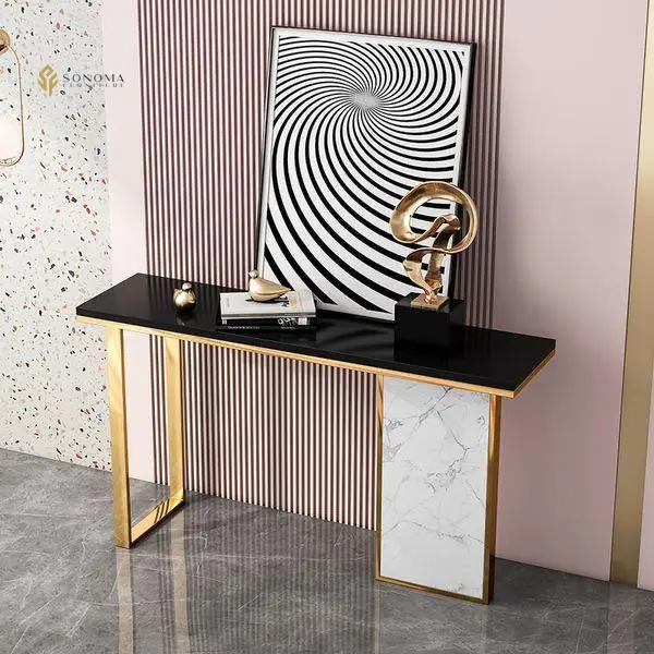 meja konsul / console table stainless luxury top marble mix premium Indonesia Furniture