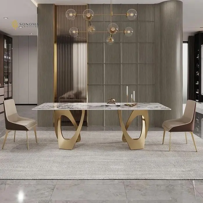 meja makan / dinning table stainless gold hairline modern luxury Indonesia Furniture