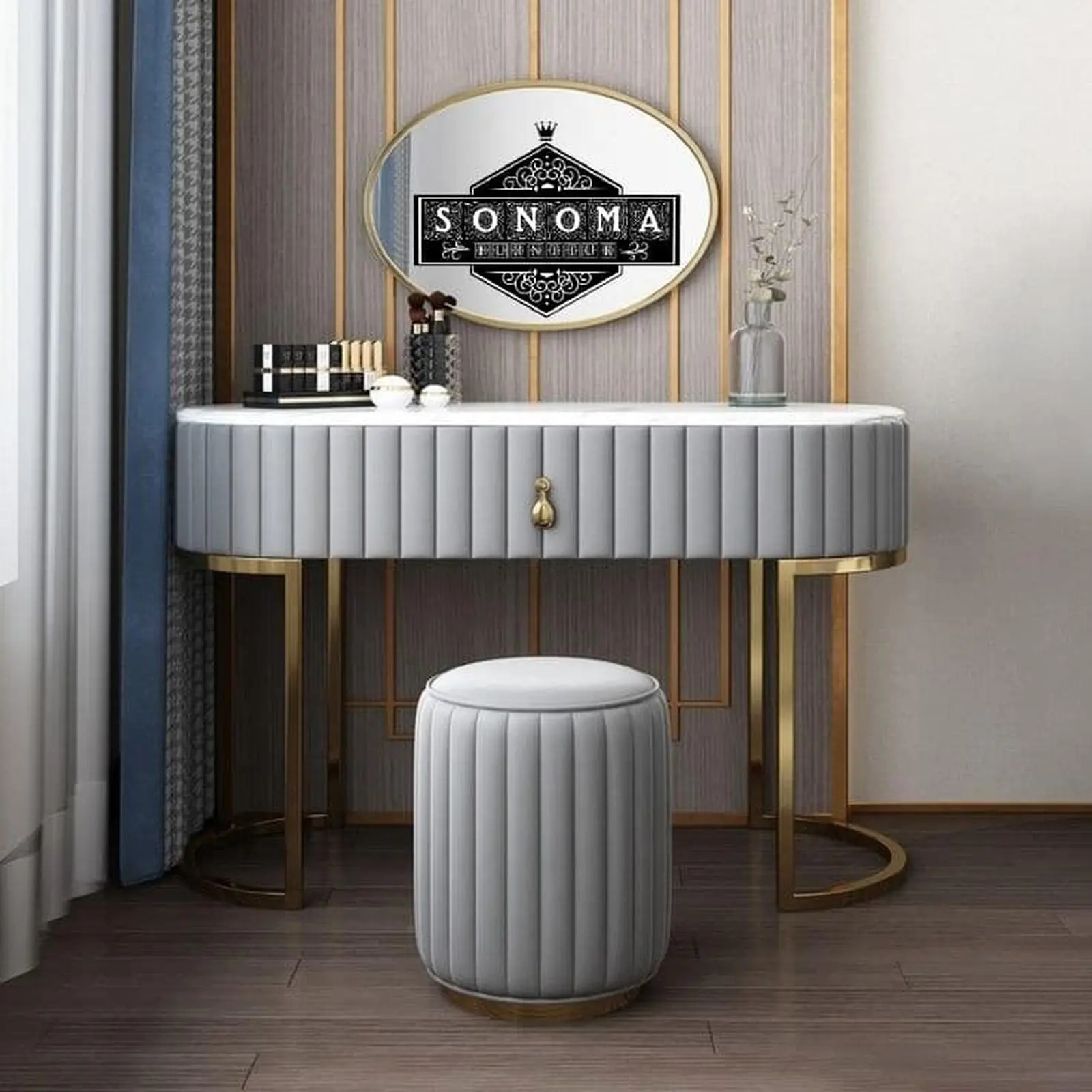 meja rias stainless gold glosy elegan ( kursi stainless, sofa tamu) Indonesia Furniture