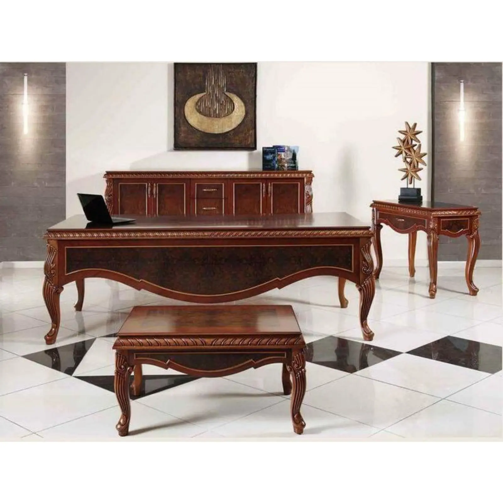 Set meja kantor kayu jati terbaru meja direksi murah Indonesia Furniture 2 Set meja kantor kayu jati terbaru meja direksi murah Indonesia Furniture