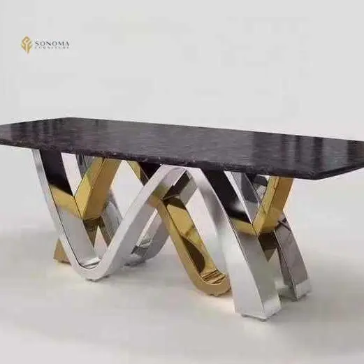 meja makan/dinning table stainless mix top marble luxury Indonesia Furniture