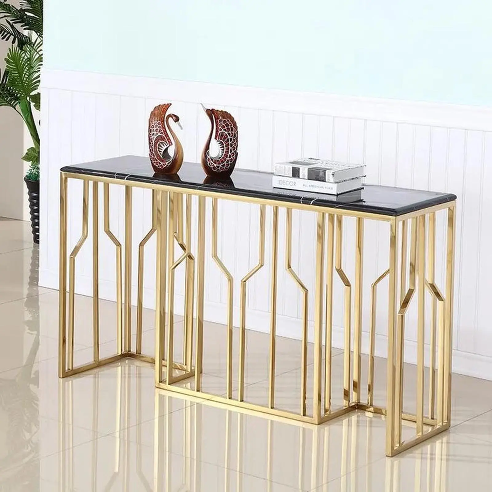 meja konsul / console table stainless gold mirror to marble luxury Indonesia Furniture