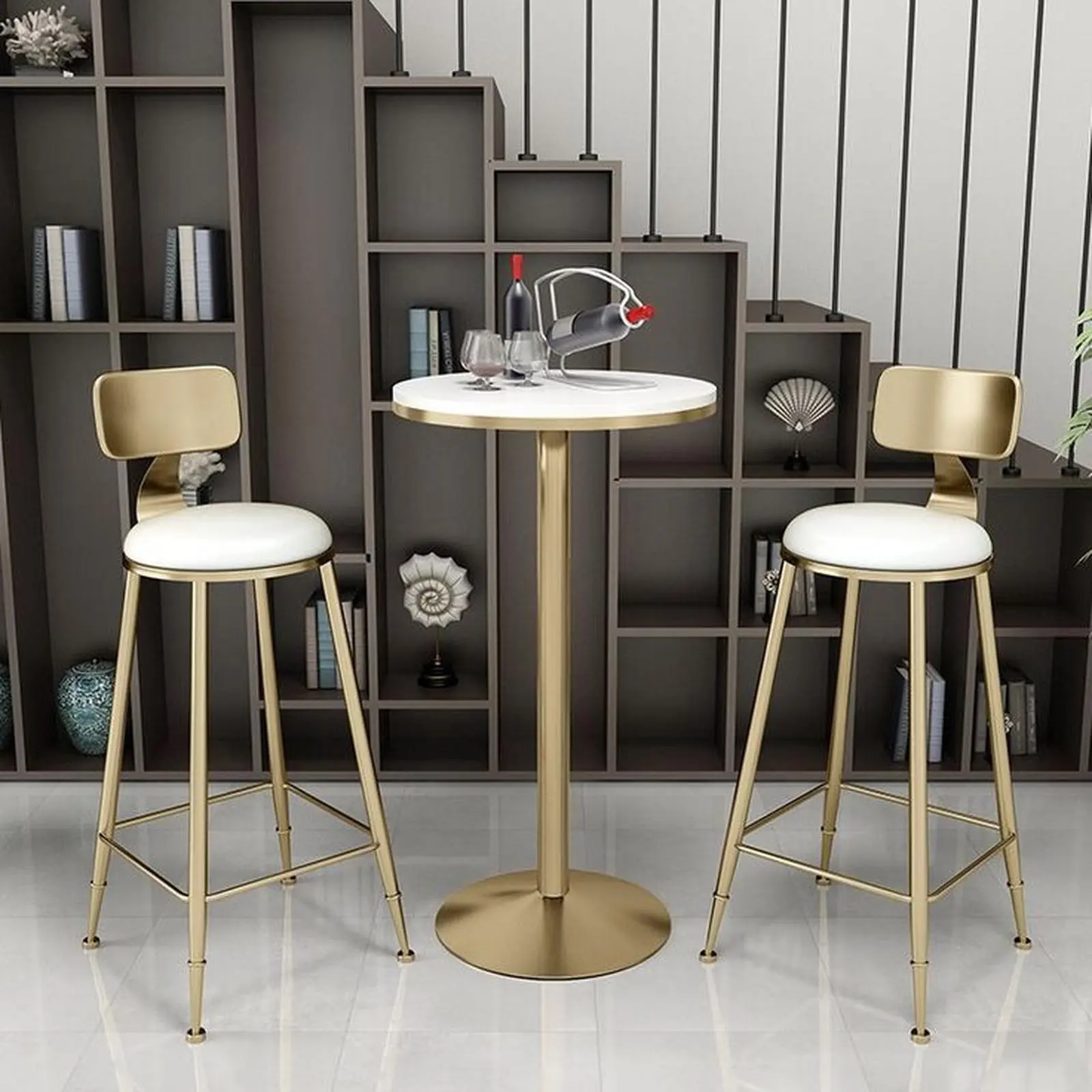 Set meja bar bundar top marmer stool bar modern dudukan busa Indonesia Furniture