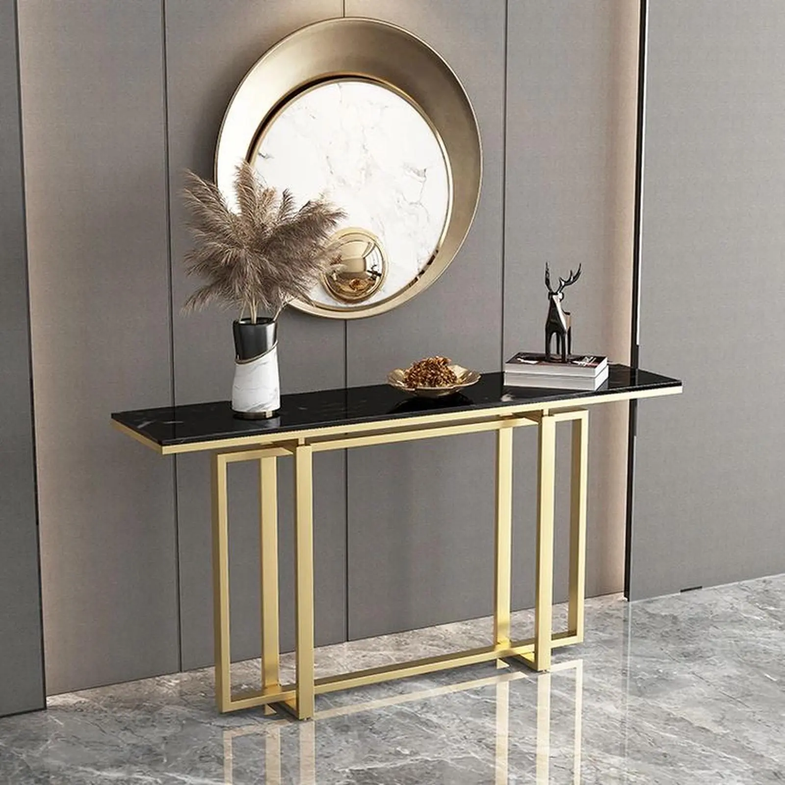 meja konsul / console table stainless gold hairline top marble luxury Indonesia Furniture