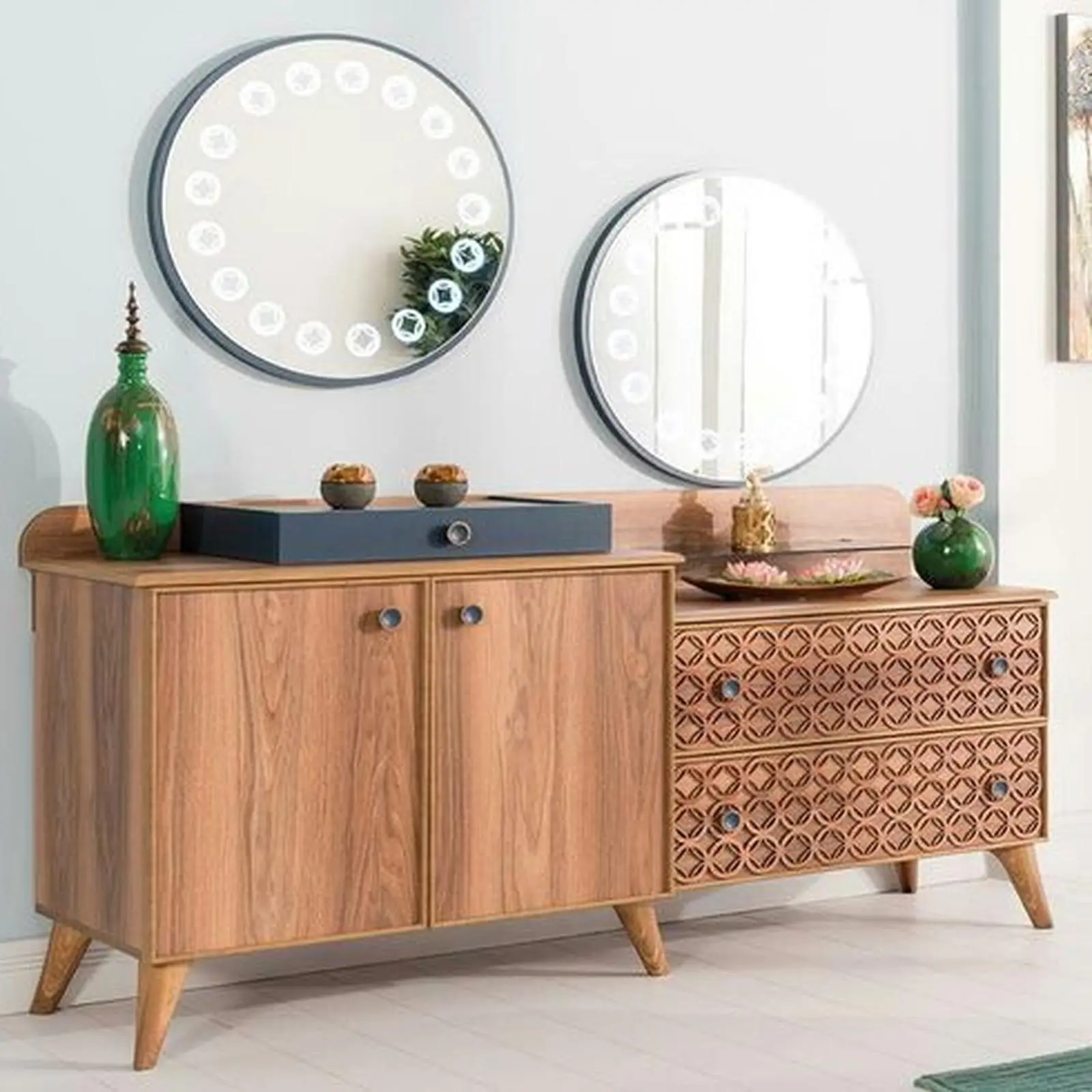 Bufet konsol dengan cermin bundar meja konsol modern Indonesia Furniture 2 Bufet konsol dengan cermin bundar meja konsol modern Indonesia Furniture