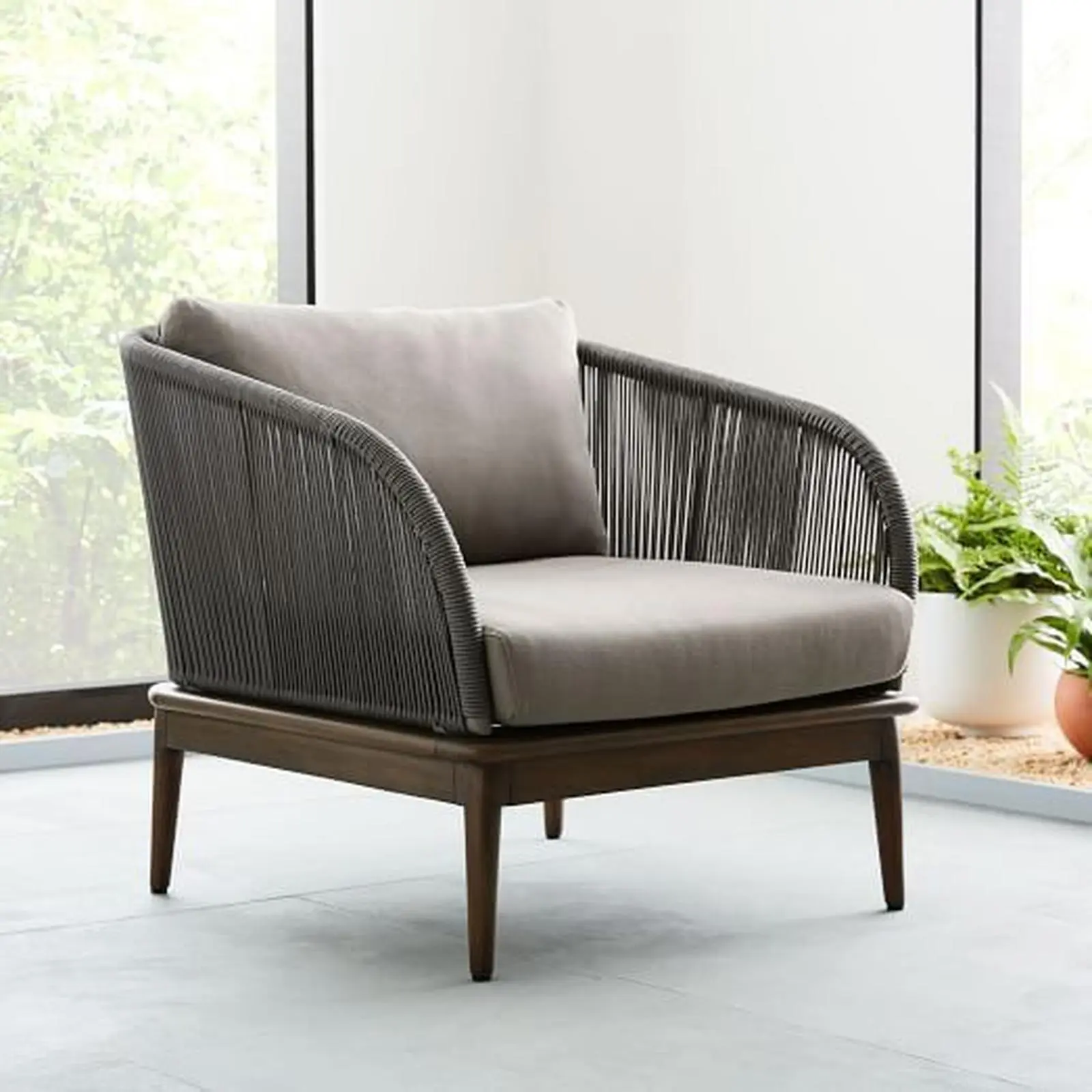 Sofa single anyaman tali kaki kayu jati kursi santai modern Indonesia Furniture 2 Sofa single anyaman tali kaki kayu jati kursi santai modern Indonesia Furniture
