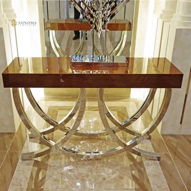 meja konsul / console table stainless glosy top take wood premium Indonesia Furniture