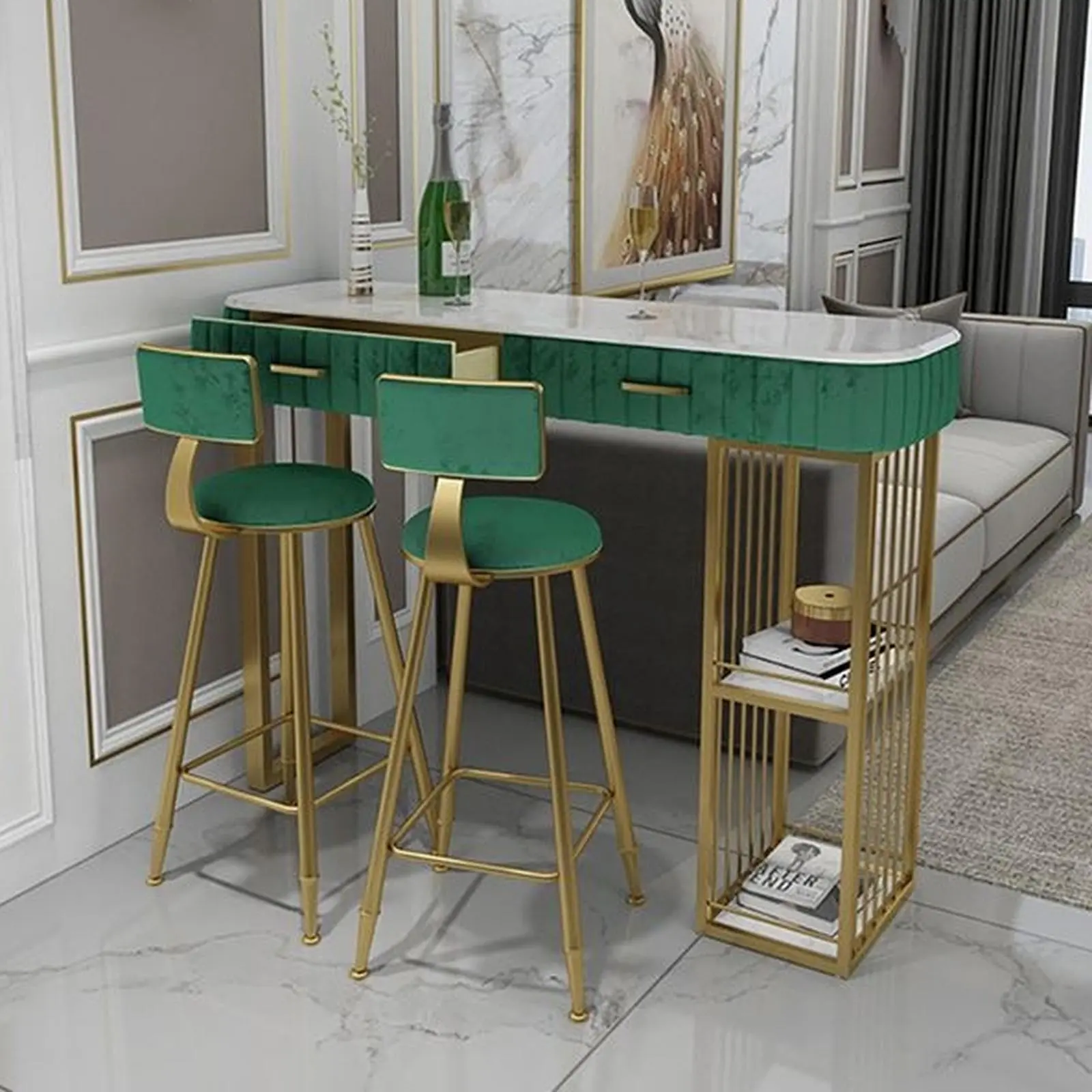 Set meja bar panjang kaki besi kombinasi jok top marmer bar stool new Indonesia Furniture 2 Set meja bar panjang kaki besi kombinasi jok top marmer bar stool new Indonesia Furniture