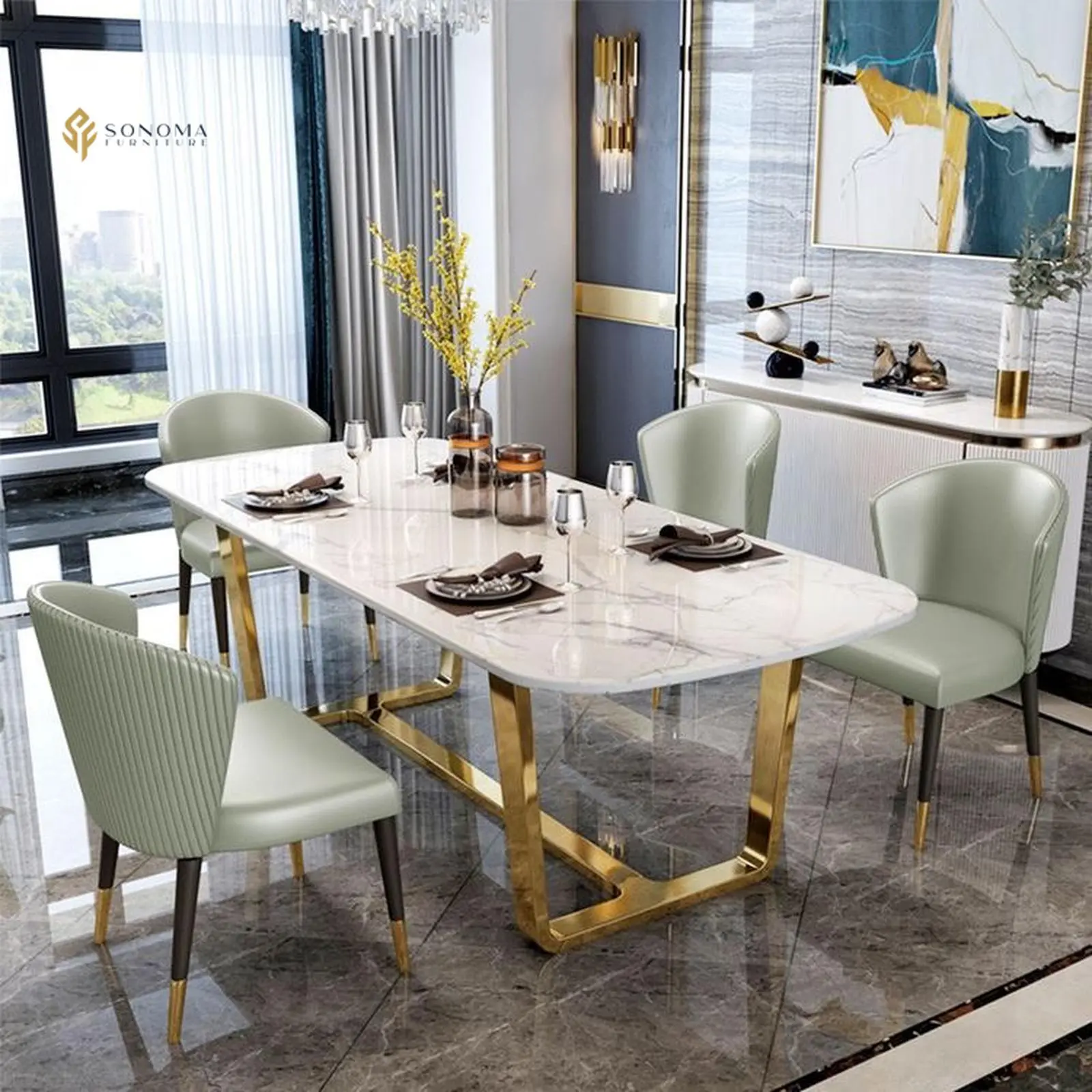 meja makan / dinning table stainless simple premium top marble Indonesia Furniture 4 meja makan / dinning table stainless simple premium top marble Indonesia Furniture