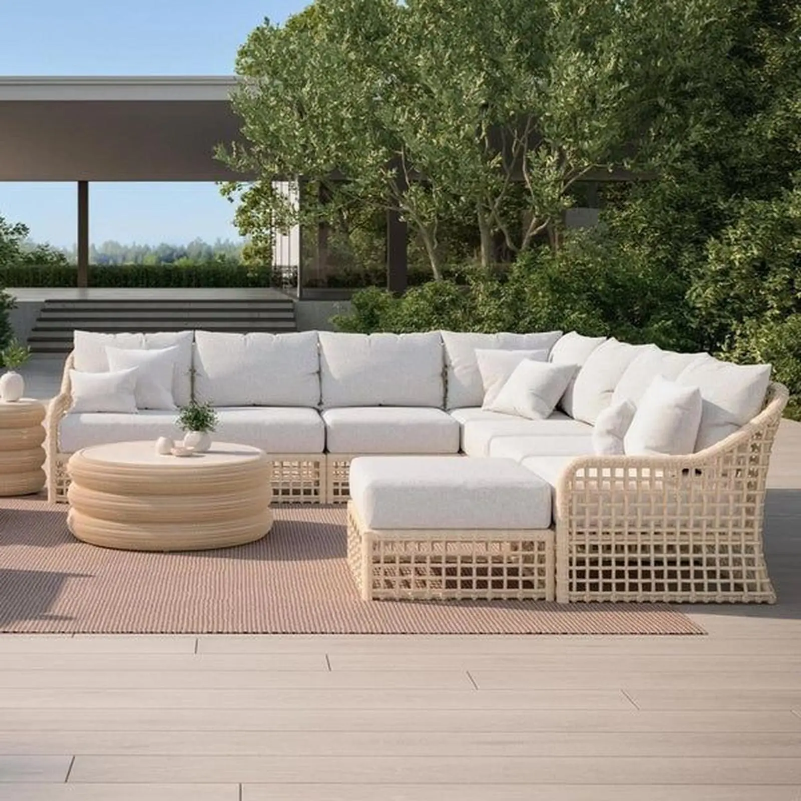 Sofa outdoor rotan sintetis bantalan tebal kursi tamu outdoor Indonesia Furniture