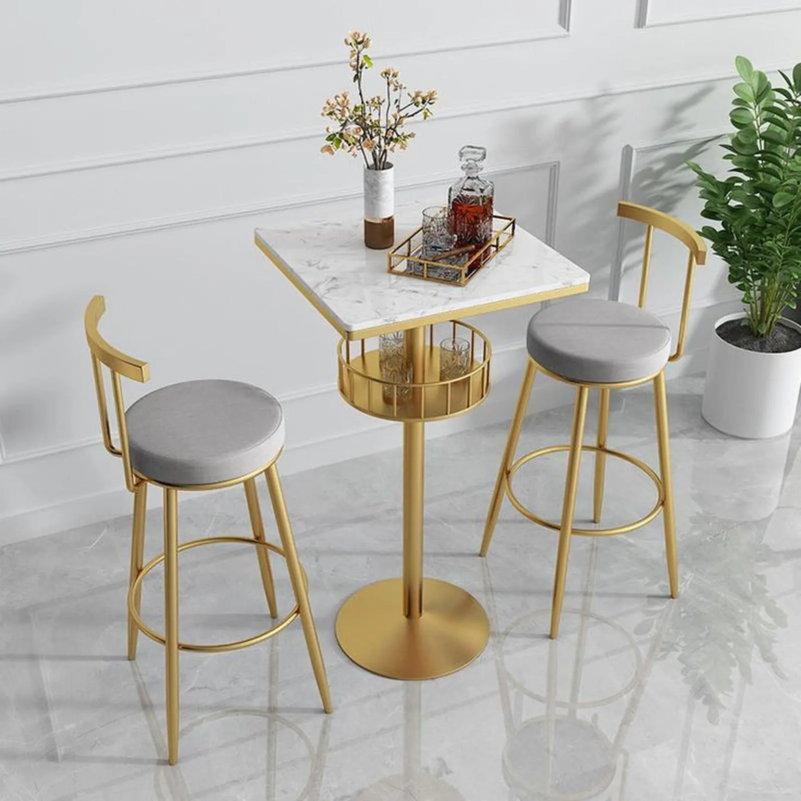 Set meja bar dan kursi bar besi finishing gold top meja marmer Indonesia Furniture