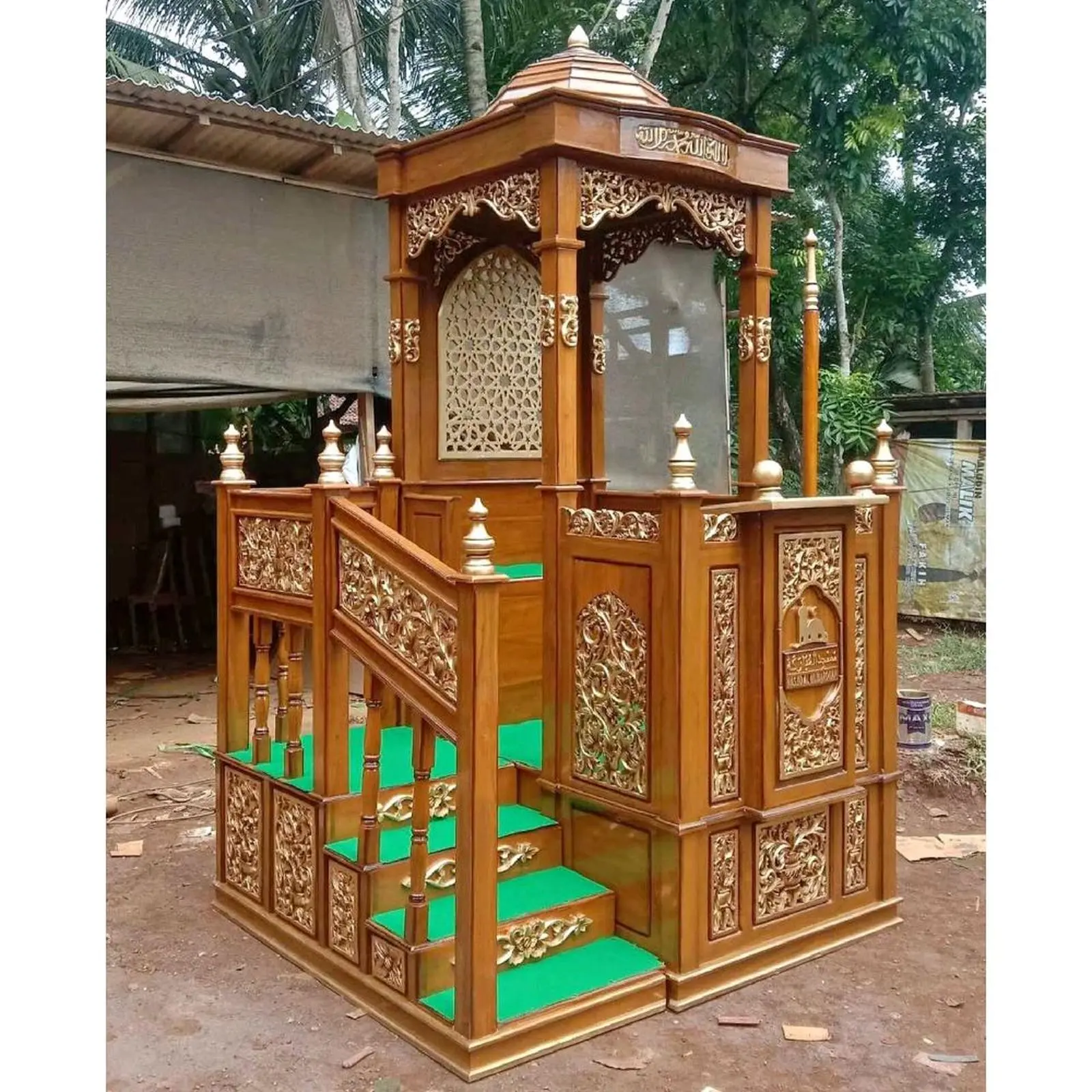 Mimbar masjid tangga full ukiran mimbar tingkat kubah terbaru - DP Indonesia Furniture