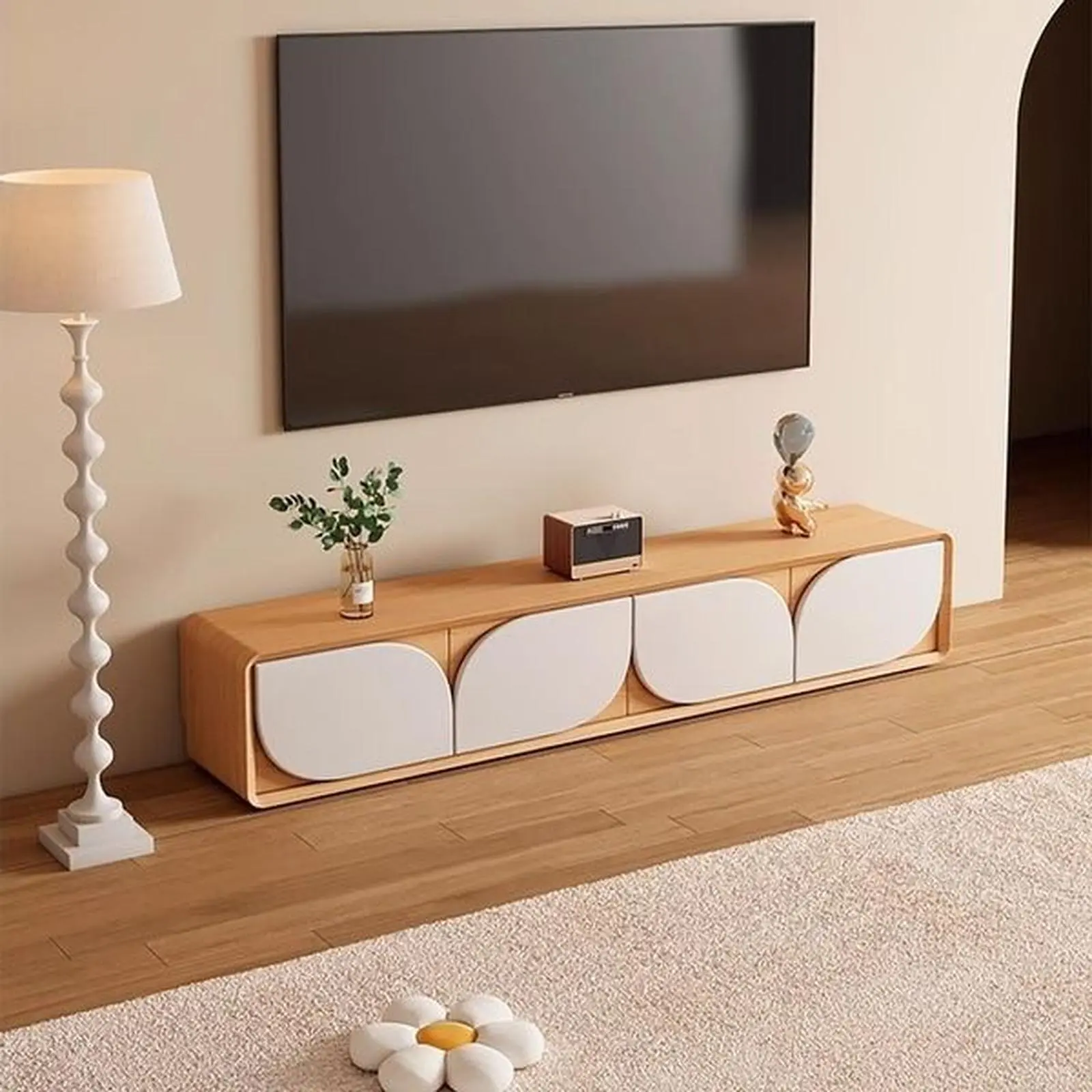 Meja tv panjang warna finishing muda kombinasi duco putih bufet tv terbaru Indonesia Furniture