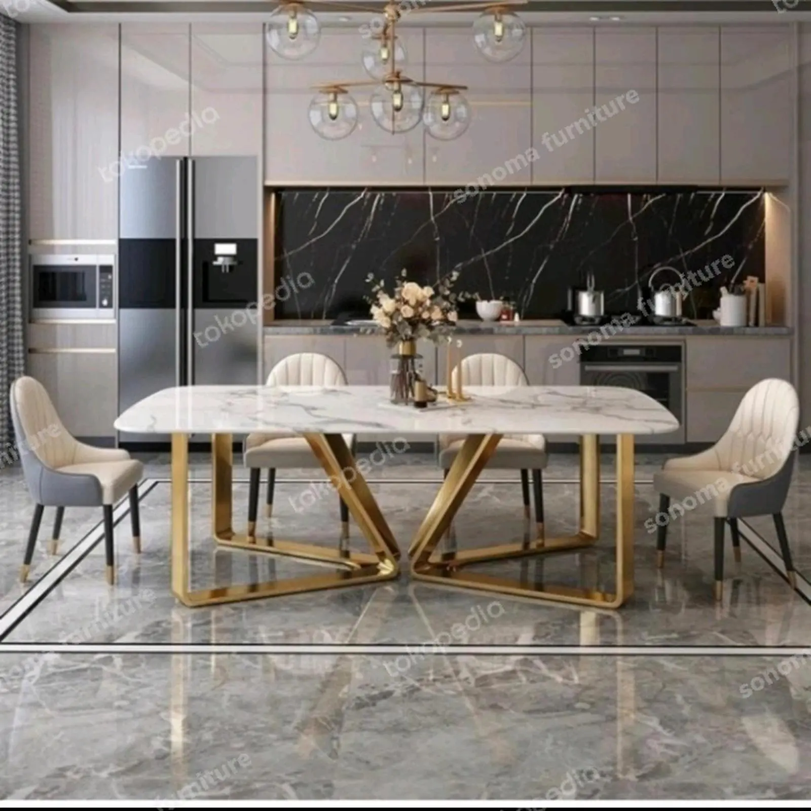 meja makan marmer stainless gold K4 ( pesanan pribadi ) Indonesia Furniture 3 meja makan marmer stainless gold K4 ( pesanan pribadi ) Indonesia Furniture