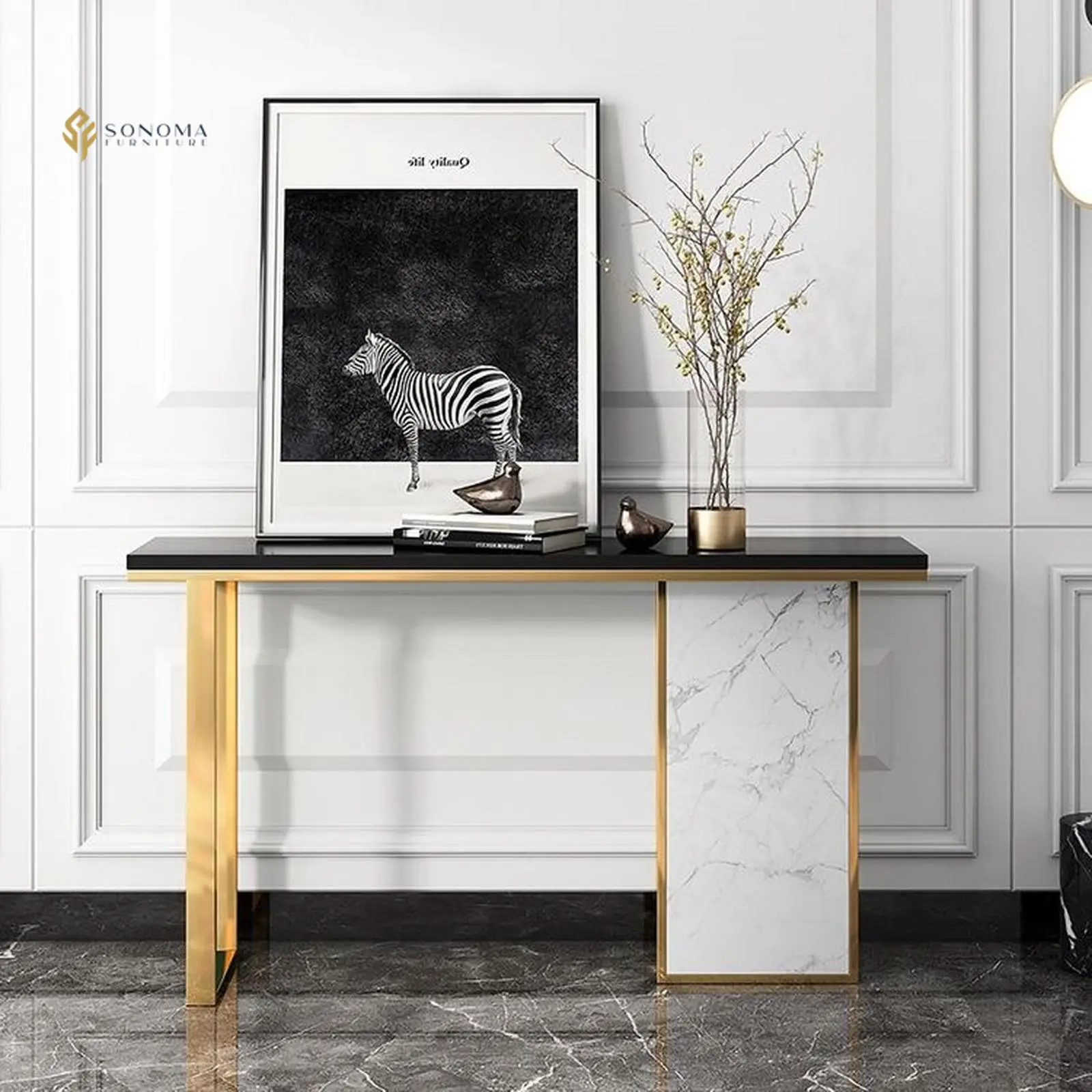 meja konsul / console table stainless luxury top marble mix premium Indonesia Furniture