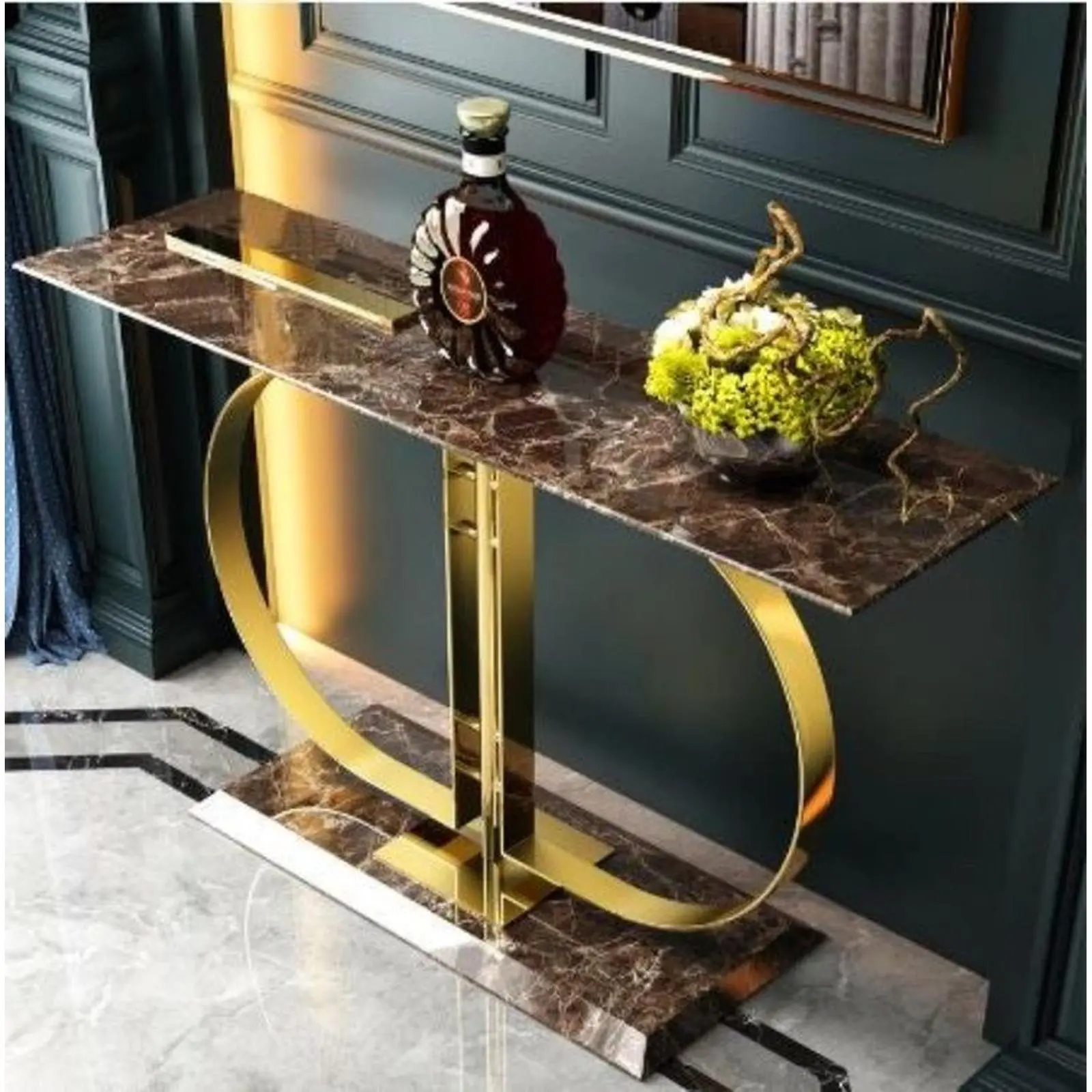 meja konsul / console table stainless gold top marble emperador Indonesia Furniture