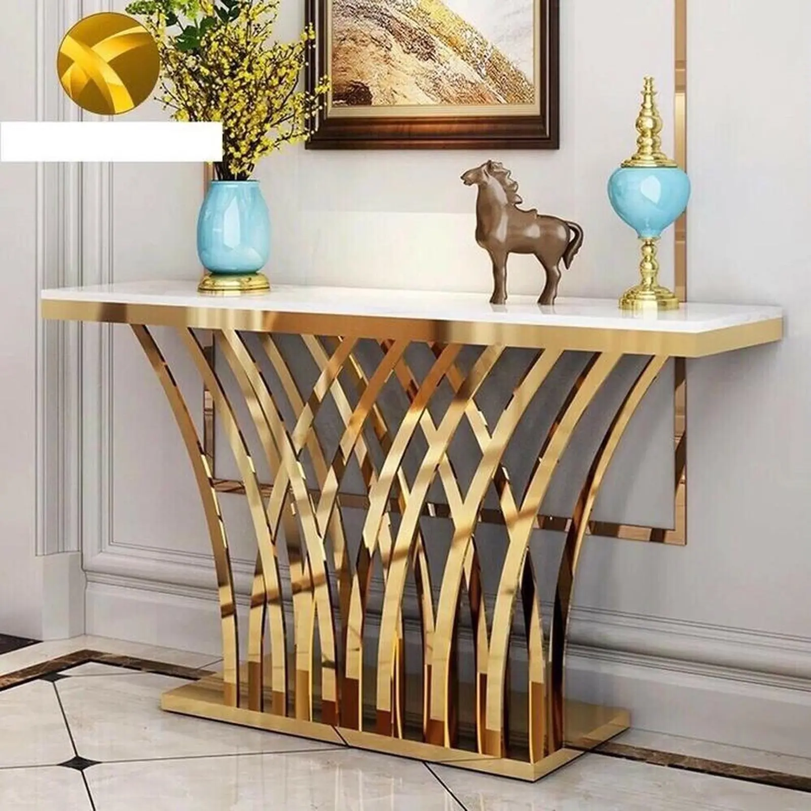 Meja konsul stainless gold top marmer console table modern Indonesia Furniture