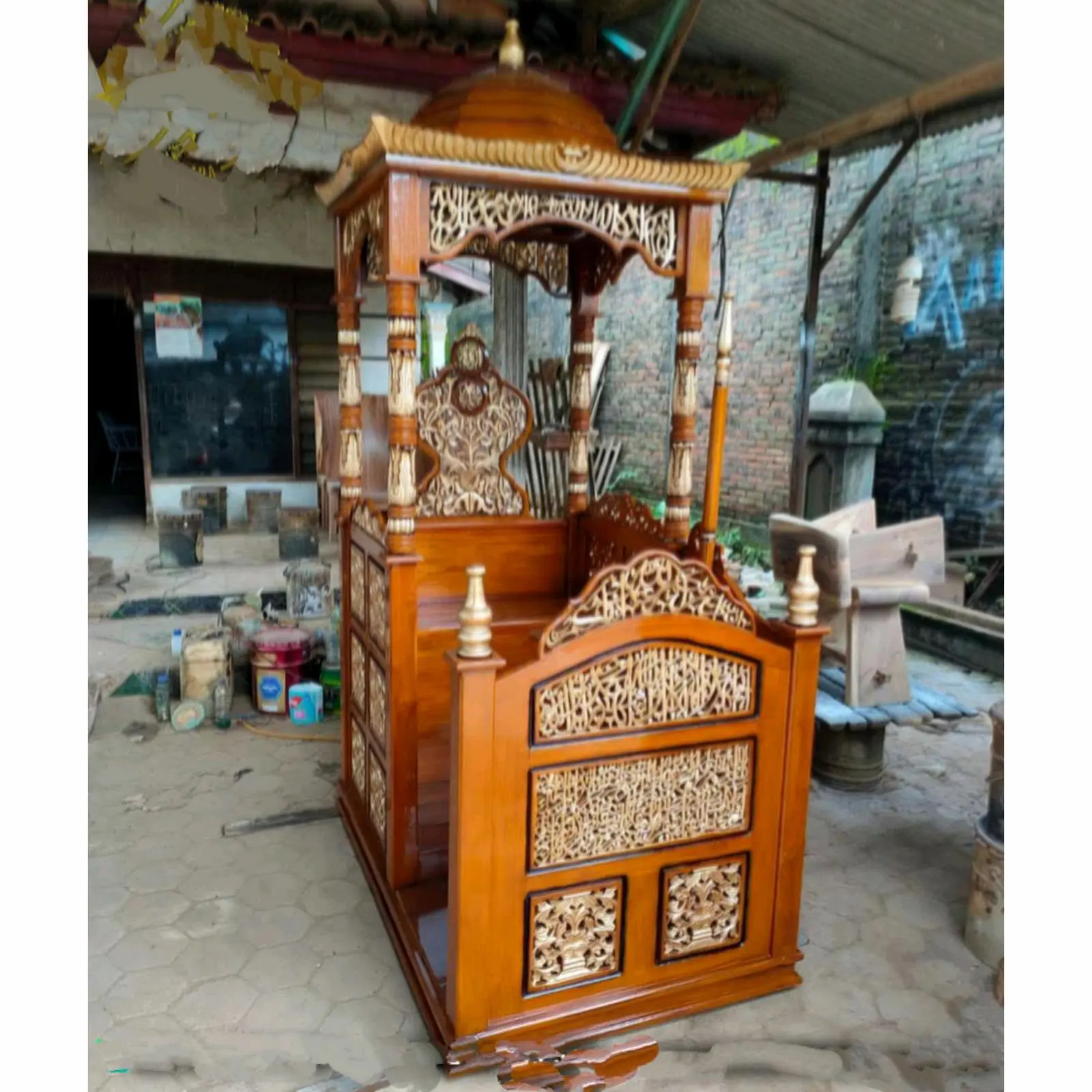 Mimbar masjid besar kaligrafi terbaik kayu jati tpk Indonesia Furniture