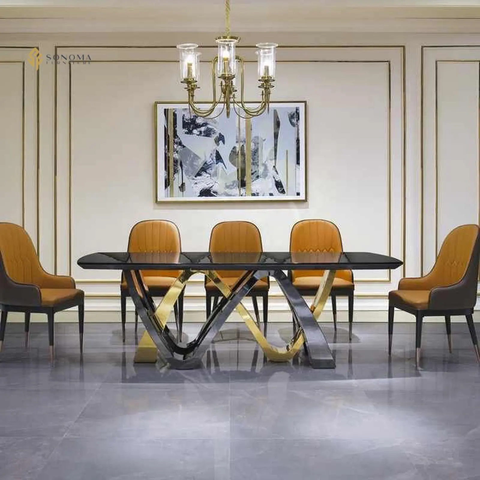 meja makan/dinning table stainless mix top marble luxury Indonesia Furniture