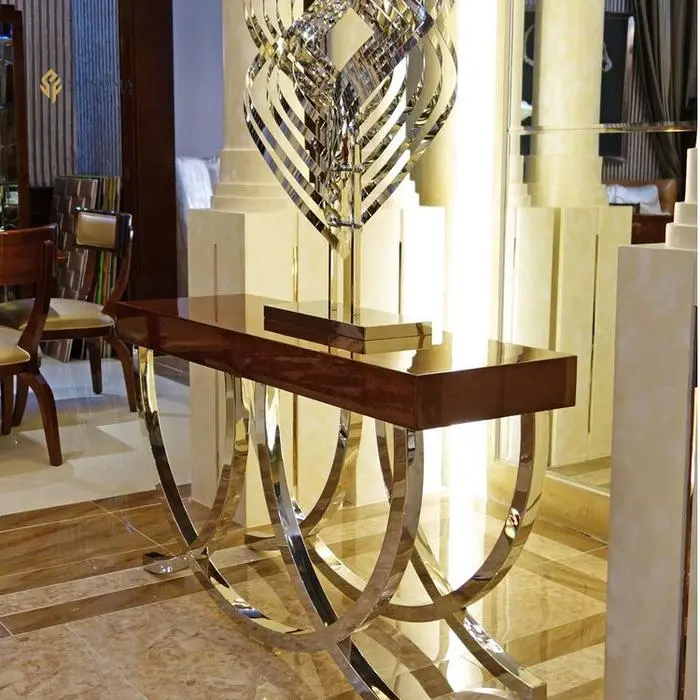 meja konsul / console table stainless glosy top take wood premium Indonesia Furniture
